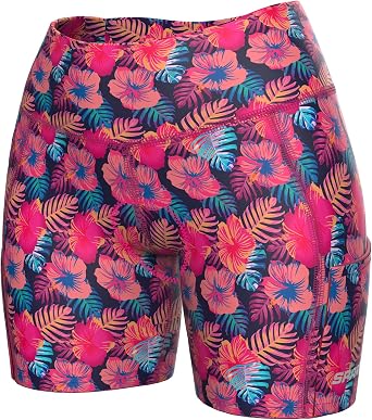Sparx Women Premium Triathlon Padded Shorts Triathlon Shorts for Women Swim Bike Run Shorts (Pink Floral, XL)