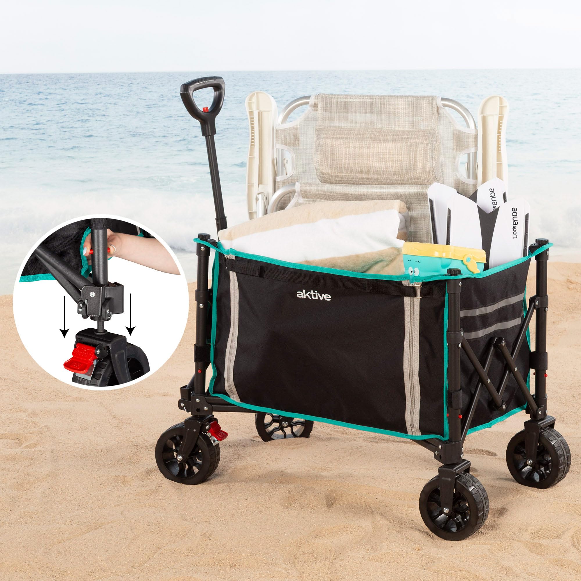 AKTIVE Carrello pieghevole da spiaggia ruote fuoristrada 60 kg acciaio poliestere 70x45x95 cm