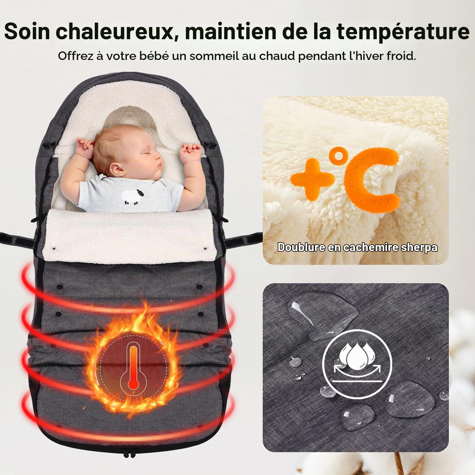 auvstar Chancelière Poussette Universelle, Détachable Chanceliere Bebe Poussettes Chaud,Chanceliere Buggy Hiver Confortable avec Plupart Landau, Epaississement Coupe-vent (Gris)
