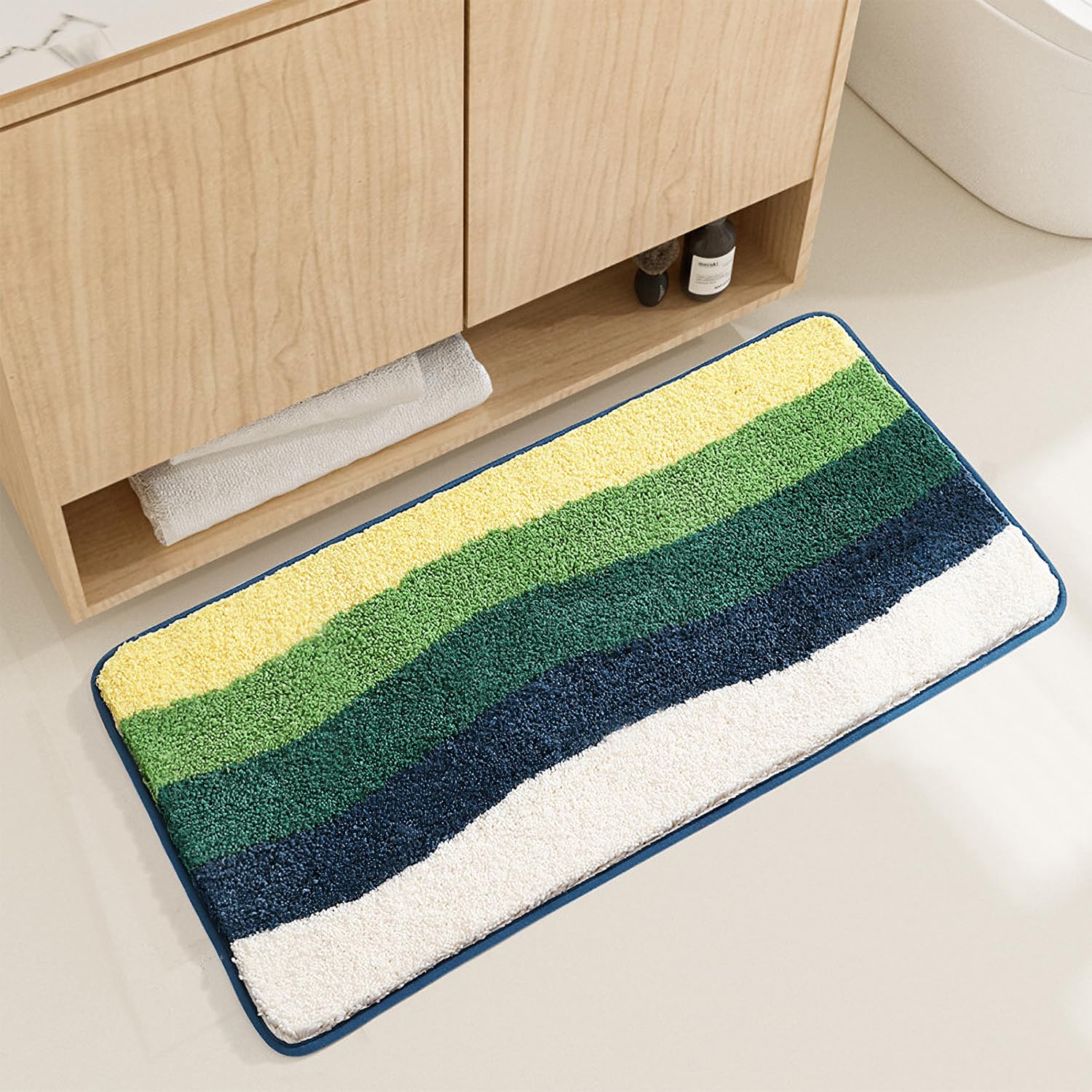 Tyrafry Bath Mat-Rubber Backing Non SlipThin Bathroom Rugs Fit Under Door Absorbent Bathroom Floor Mats-Shower Rug for in Front of Bathtub Shower