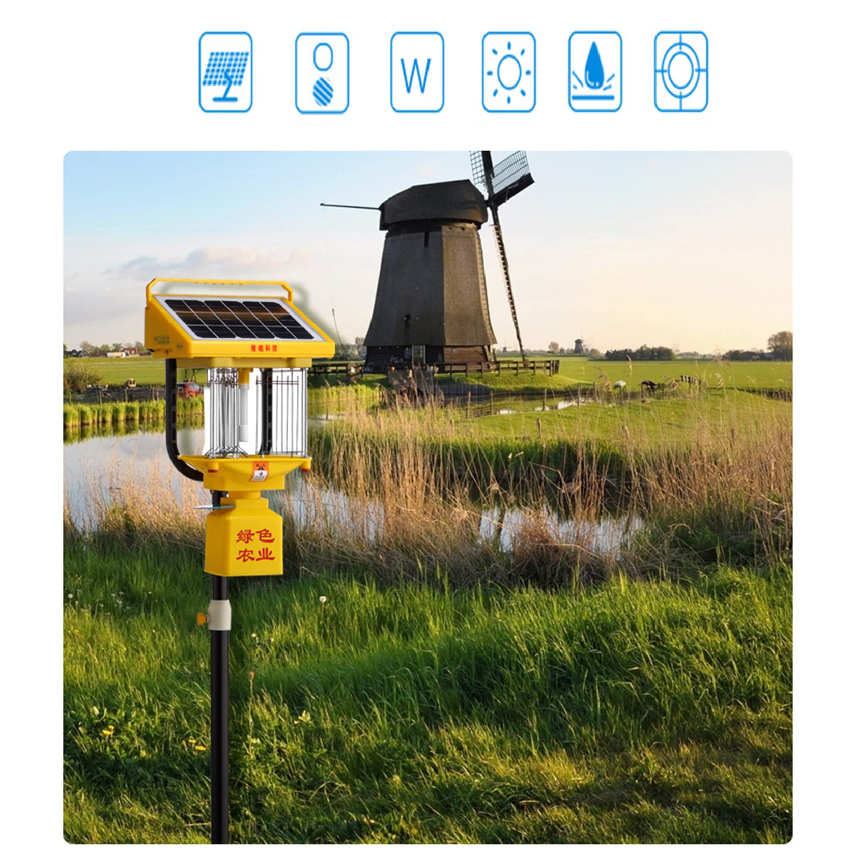 Solar-UV-Fliegenfalle für den Außenbereich, 2-in-1, vollautomatischer Insektenvernichter, Schädlingsbekämpfungslampe für die Landwirtschaft, Hochleistungsnetz, IPX7, Mückenvernichtungslampe für