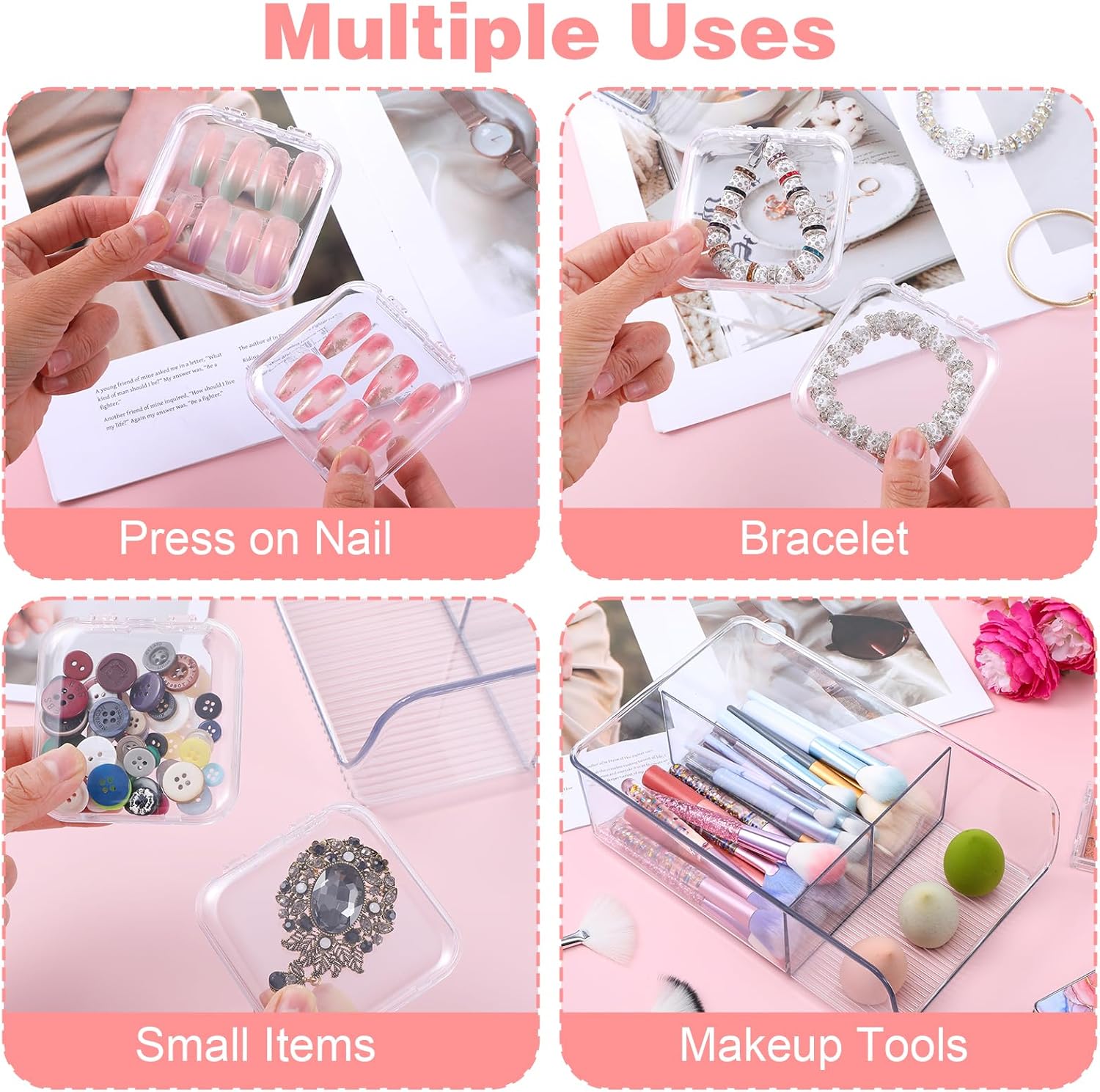 Lemecima 30 Pcs Press On Nail Storage Box Set with Acrylic Display Case Organizer - Press On Nail Packaging Box with 120 Pcs Adhesive Tapes for Fake Nail-Storage Nail-Display Nail-Salon