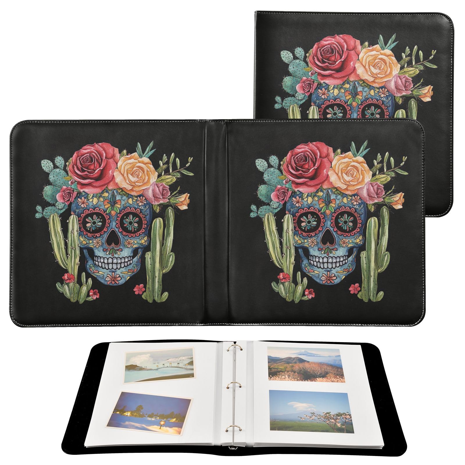Album photo PU Sugar Skull et roses en cuir synthétique scrapbook pour souvenirs
