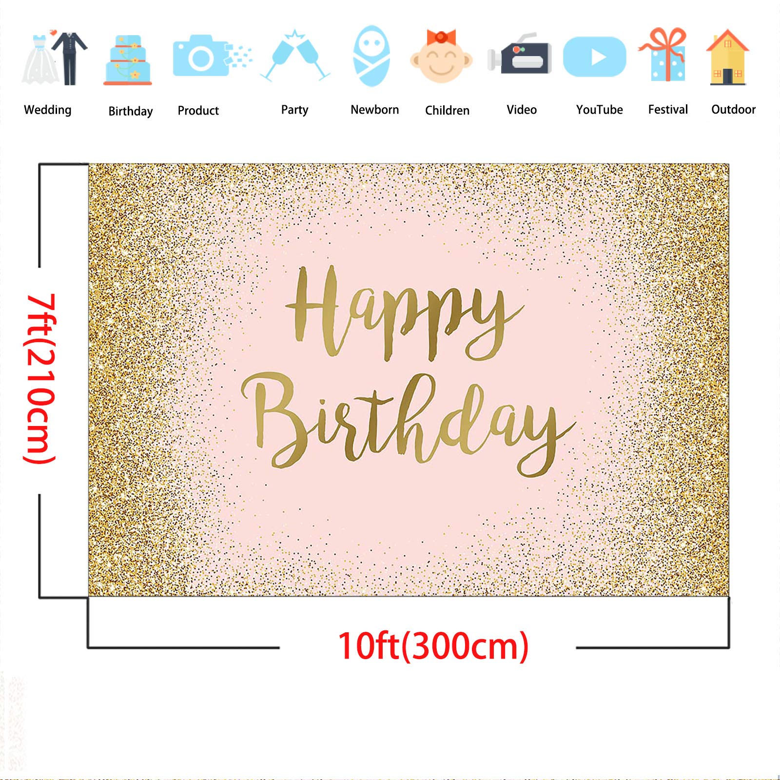 Avezano 3 x 2,1 m różowe złoto 'Happy Birthday' tło dla kobiet dziewcząt brokatowe dekoracje na przyjęcie urodzinowe baner fotografia tło budka fotograficzna rekwizyty