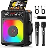 Karaoke Machine, Portable Bluetooth Speaker with 2 Wireless Microphones for Adults & Kids,Singing Machine for Parties and Gatherings, PA System Supports TWS/USB/TF/REC/AUX and TV Connected