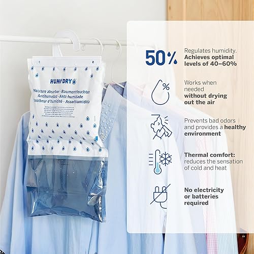 Miniatura 5 de HUMYDRY Paquete de 6 deshumidificadores colgantes de 15.87 oz  Absortor de humedad para armarios y espacios cerrados  No necesita electricidad