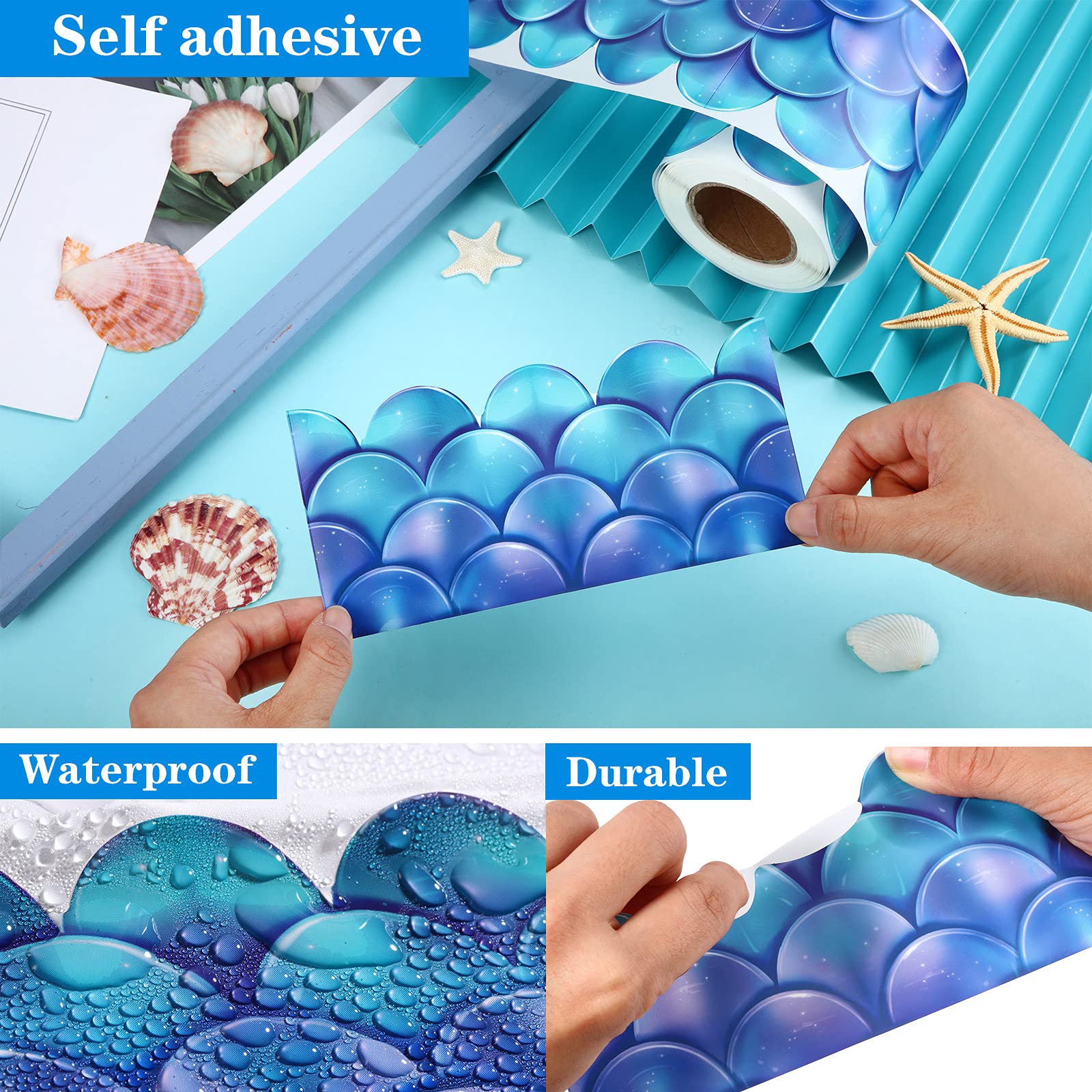 Self Adhesive Border Mermaid Scallops Bulletin Board Border Trim Ocean