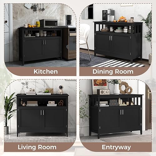 Miniatura 8 de IFANNY Armario buffet, aparador moderno con puertas y estantes ajustables, armario de almacenamiento Credenza, buffets y aparadores de madera, mesa