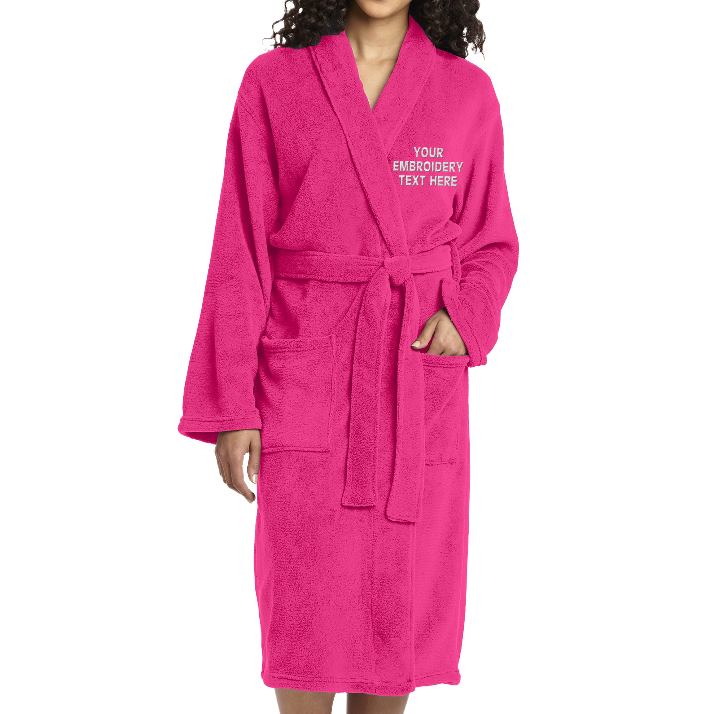 TEEAMORE Personalized Embroidered Robes Custom Monogrammed Plush Microfleece Bathrobes Pink Raspberry Medium