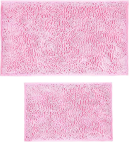 HZFLBN Juego de 2 alfombras de baño de felpilla rosa, antideslizantes, absorbentes, para ducha, de secado rápido, lavables a máquina, felpa suave,