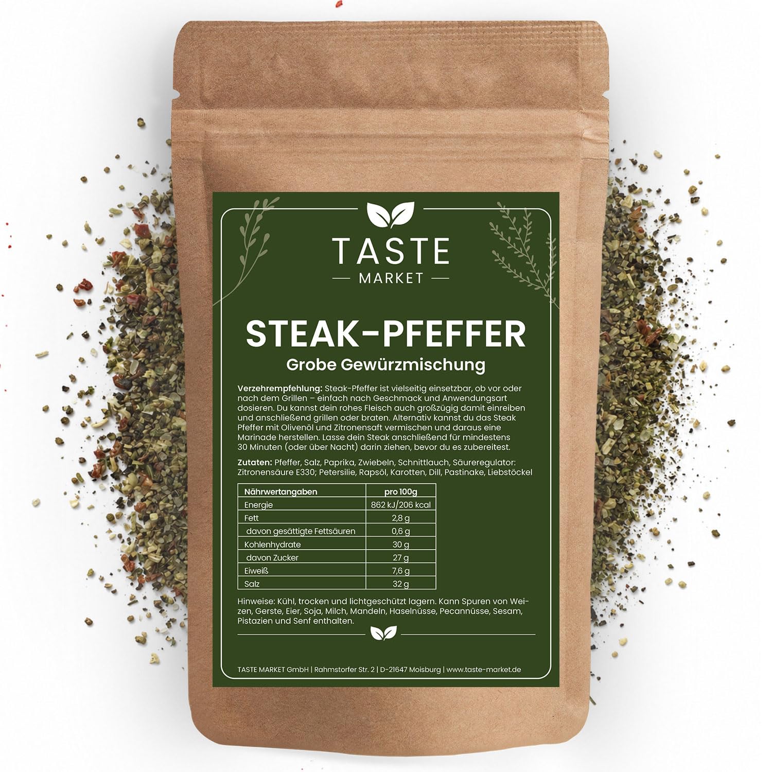 5 kg Steakpfeffer – grobes Steak Pfeffer – Gewürzmischung für Steaks & Fleisch – Taste Market