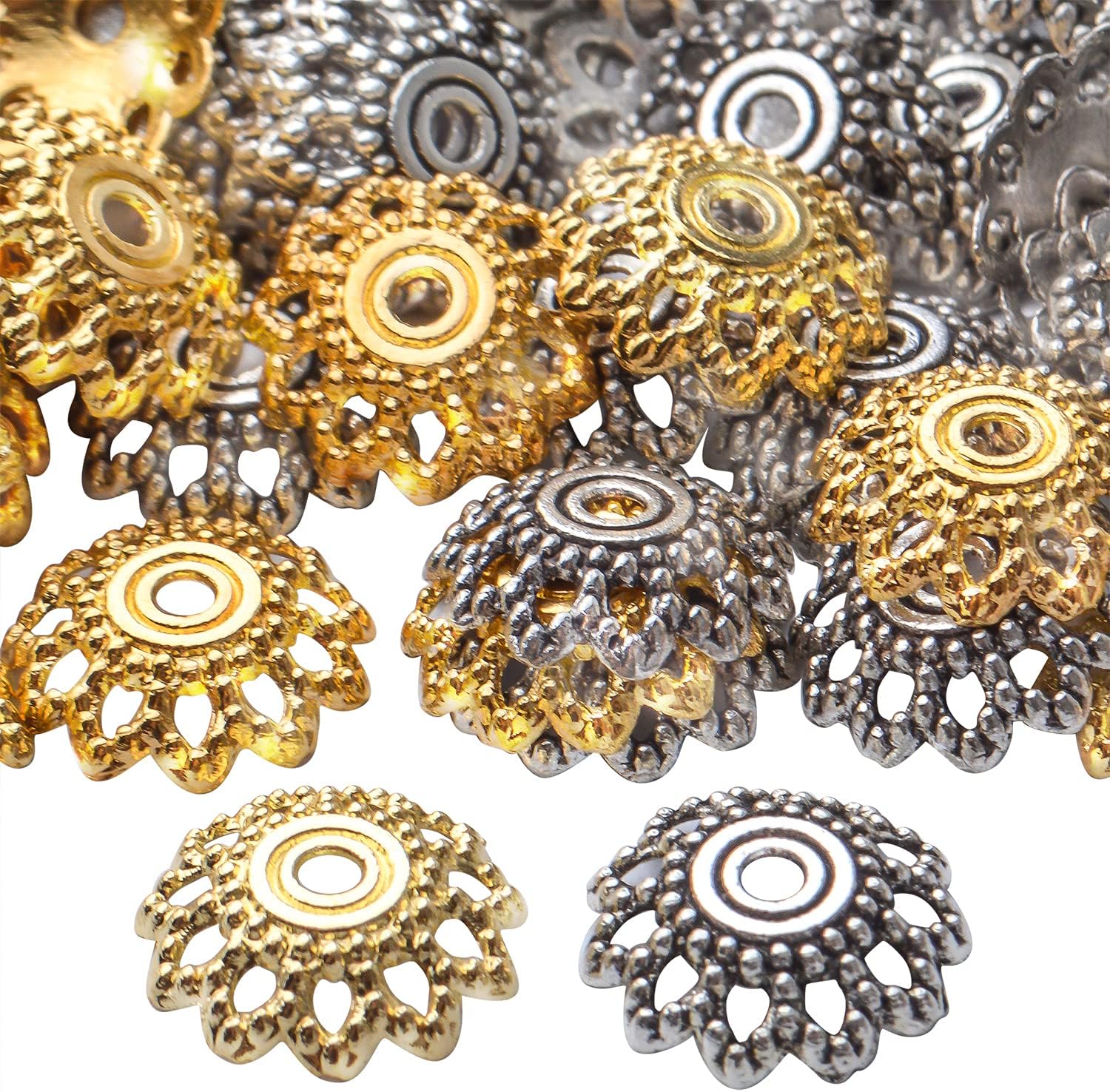 200pcs 12mm Flower Filigree Bead Caps Alloy Spacer Beads Caps Flower End Caps Loose Beads for Bracelet Necklace DIY Jewelry Making Crafts Supplies - Image 4