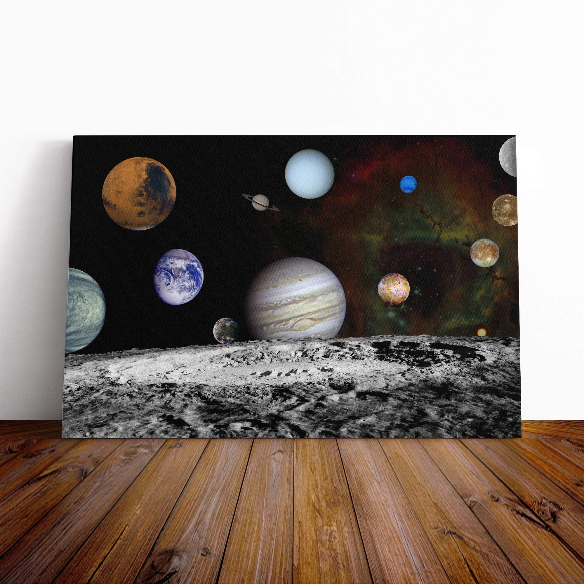 Space Planets (7) Canvas Print | Gallery Wrapped 30mm Frame Wall Art | 24x16 inches | Ready to Hang | Modern Space Picture | Living Room Bedroom Lounge Office