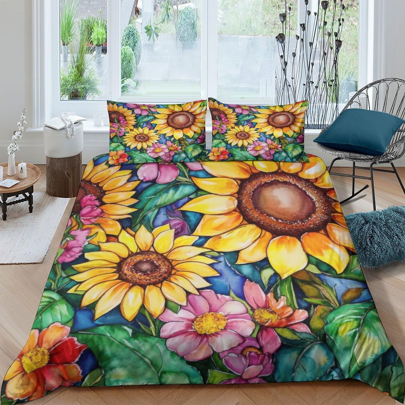 Ctjqhvkz Style-5 3D Printed Sunflower Floral Fitted Sheet Microfiber Soft Colorful Blossom Bed Cover For Bedroom Guest Room Decor Single（135X200cm）