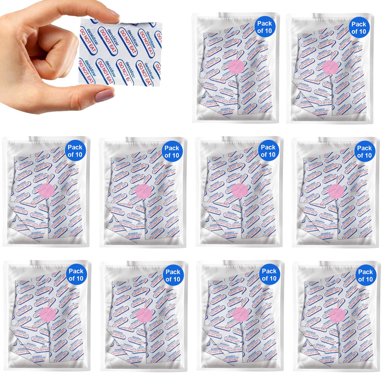 300cc Oxygen Absorbers (100 Packets - 10 Pack of 10 Packets) for Food Storage, Food Grade Oxygen Absorbers Packets with Oxygen Indicator for Long Term Storage and Preservation(300CC(100-Pack))