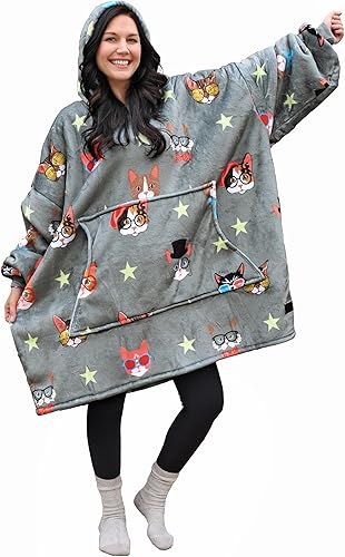 Miniatura 1 de Catalonia Manta con capucha sobredimensionada con diseño de gato, súper suave, cálida, cómoda, con bolsillo frontal grande, para adultos, hombres,