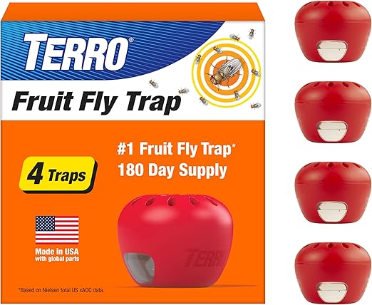 TERRO Fruit Fly Traps for Indoors (4 Pack) + 180 Days of Lure Supply