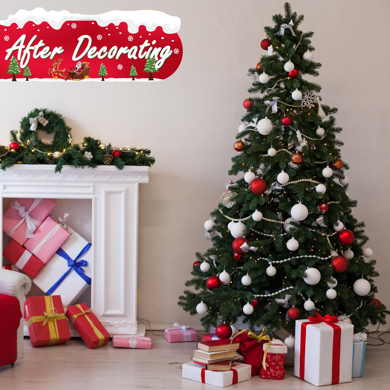 65pezzi Set di palline di Natale, con punta dell'albero, in plastica, infrangibili, con palline per albero di Natale, decorazione natalizia e decorazioni per albero di Natale