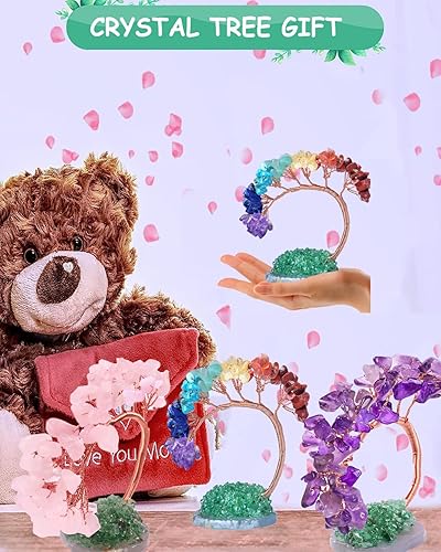 Miniatura 5 de HORNYPOOT Árbol de la vida de 7 chakras de 5 pulgadas, árbol de cristal curativo natural de Reiki y piedras curativas, árbol de chakras de cuentas