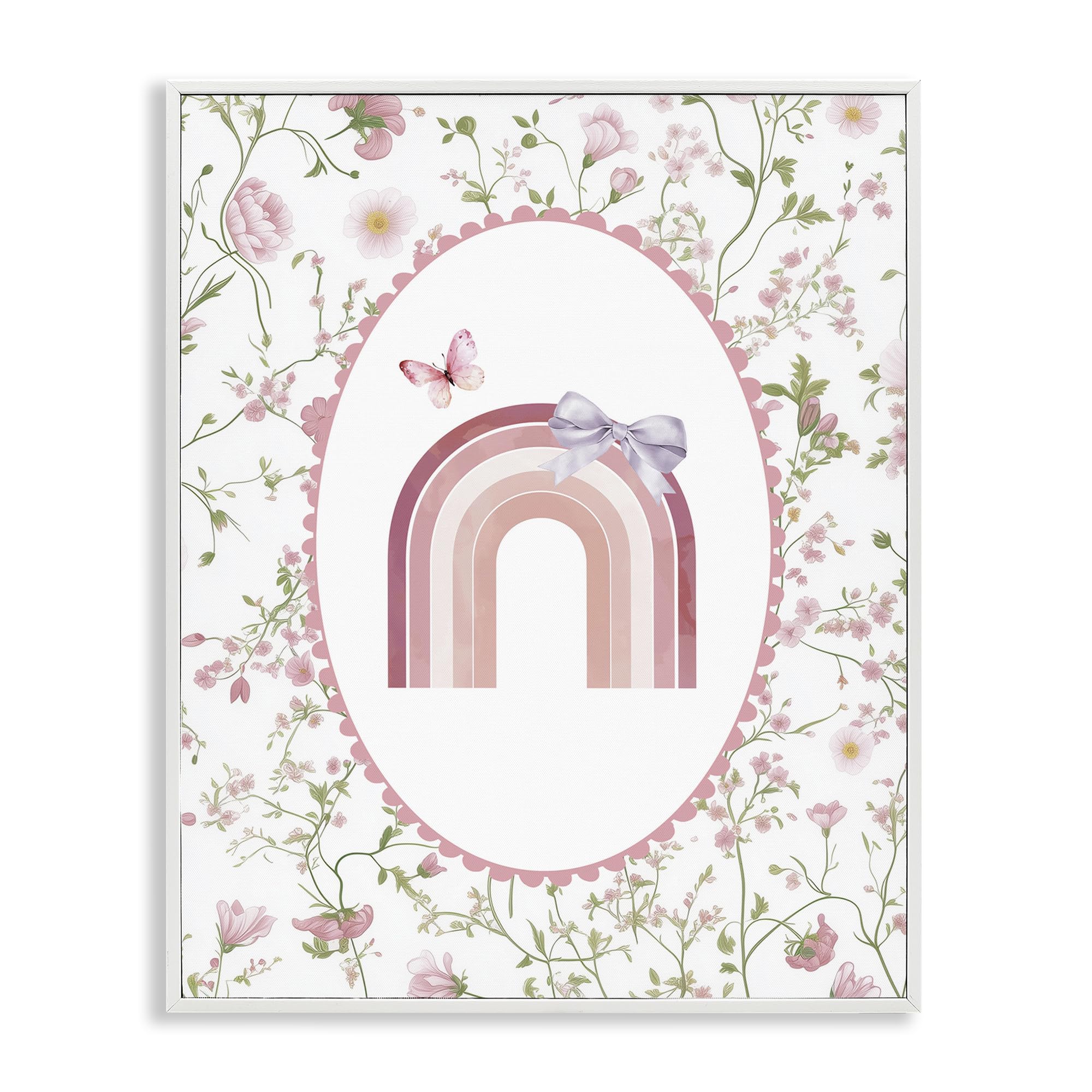 'Floral & Ribbon Rainbow'| Framed Giclee Art