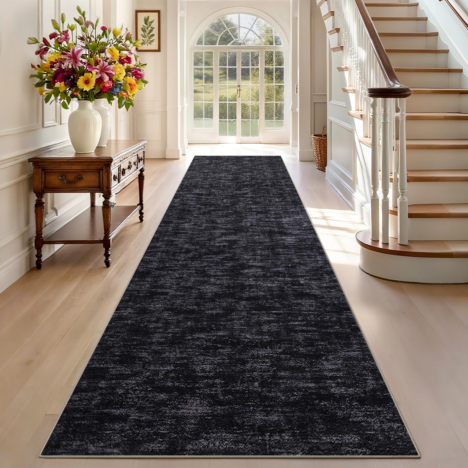 Tehwdaiyou Black Carpet Runners For Hallways Non Slip Kitchen Runner Rugs Washable 80 X 150 Cm Narrow Hall Door Mats Entrance Large Anti-Slip Carpet Floor Mat For Entryway Laundry