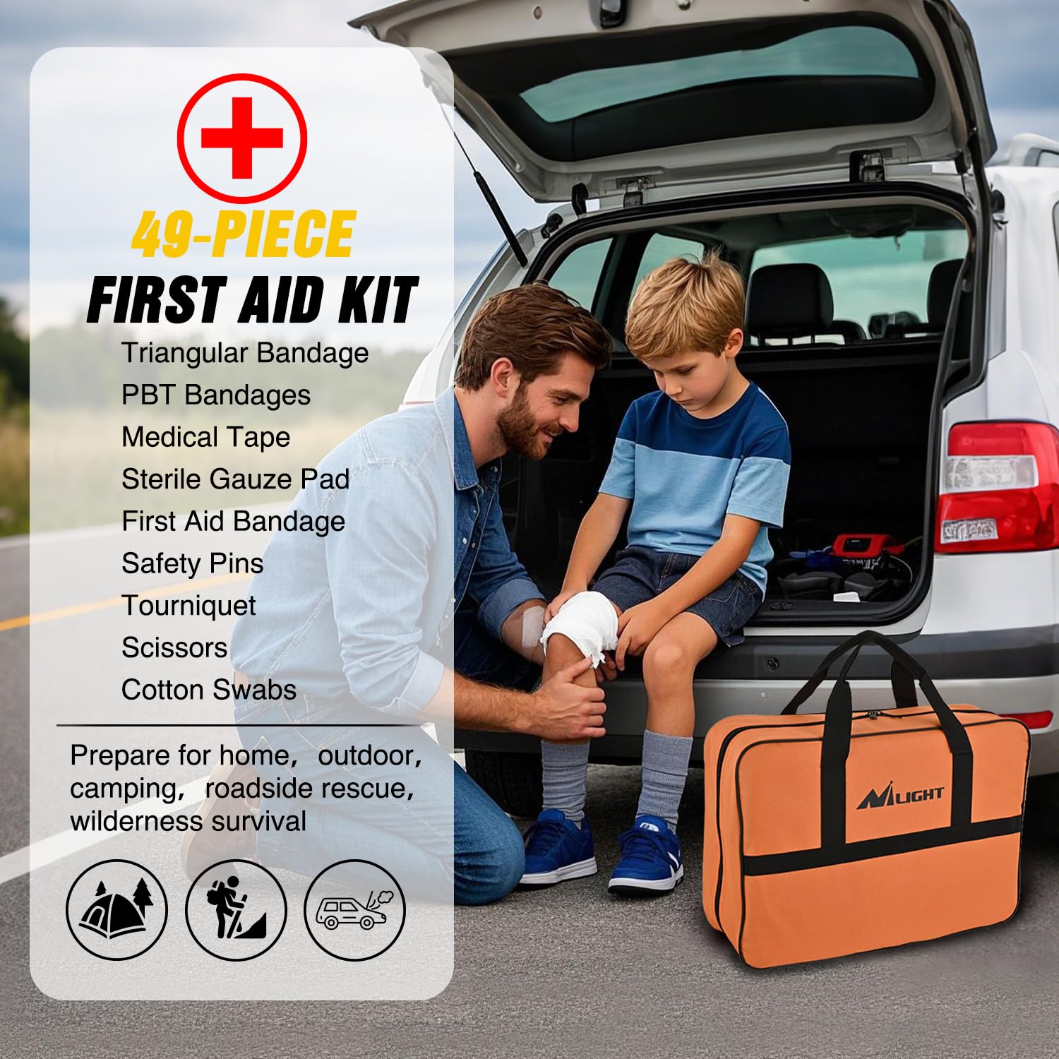 Nilight Kit di emergenza per auto con cavo di avviamento, compressore d'aria, riparazione pneumatici, strumento necessario, spina a coccodrillo di primo soccorso, kit elettrico per viaggi, campeggio,