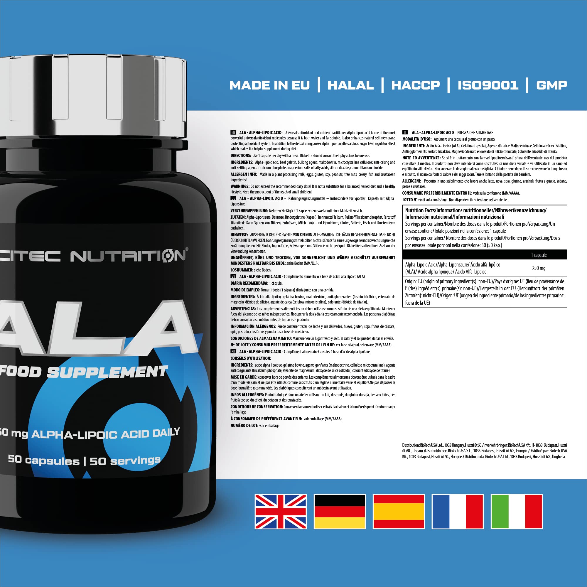 Scitec Nutrition ALA - Antioxidans und Nährstoffpartitionierer - für verbesserten Zellschutz und Blutzuckerregulierung, 50 Kapseln