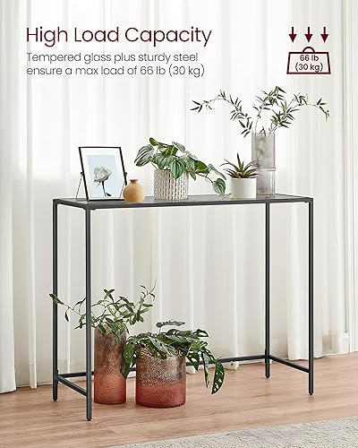Miniatura 12 de VASAGLE ULGT026B01 - Mesa de consola de 39.4 pulgadas, mesa de sofá de vidrio templado, mesa de entrada moderna, marco de metal, fácil de montar,