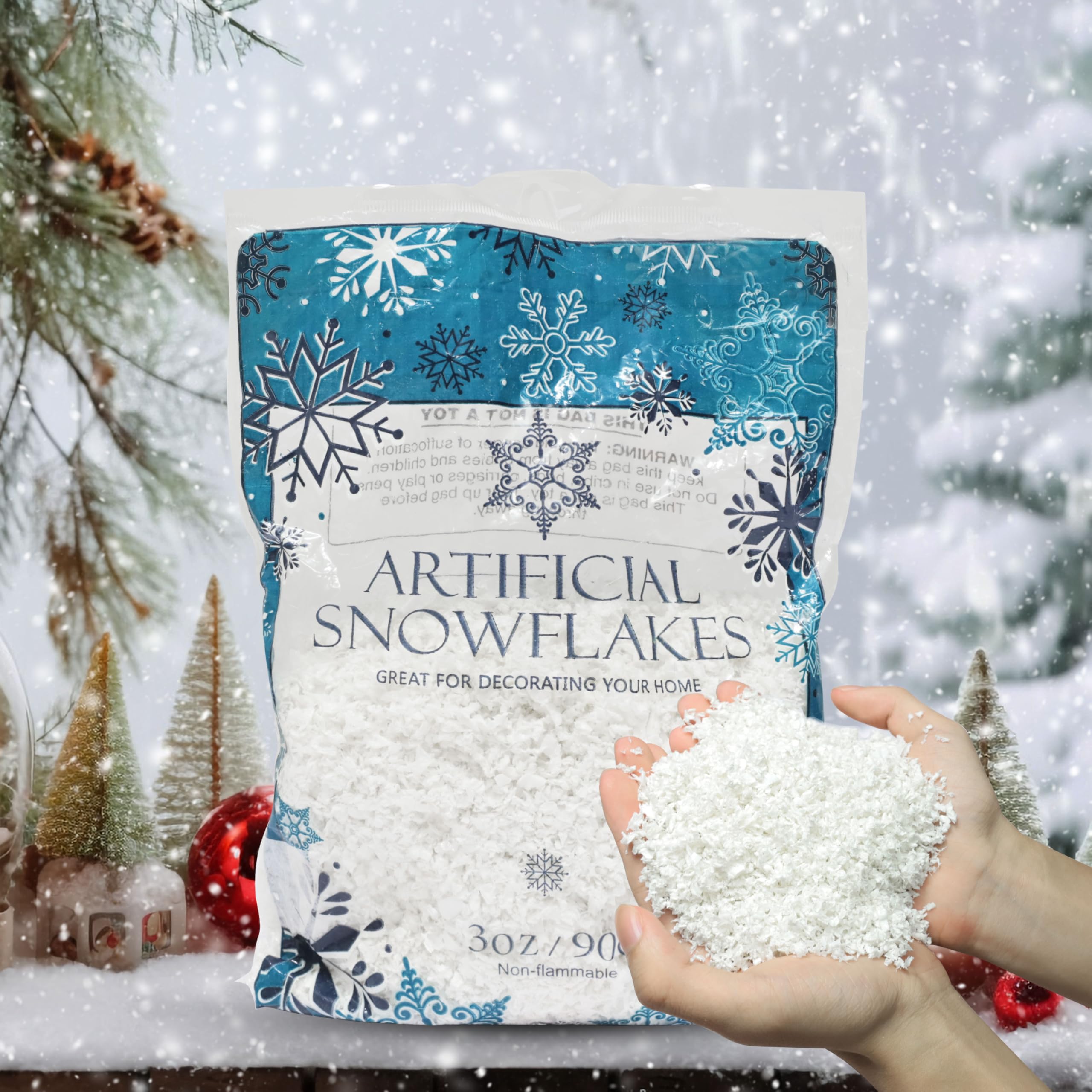 LAMPHOME 2PACK Fake Snowflakes - Artificial Glittered Snowflakes for Christmas Decoration - Sprinkle Snow - Great for Village Displays and Crafts - Dry Plastic Glittered Snowflakes - 3 oz BagX2