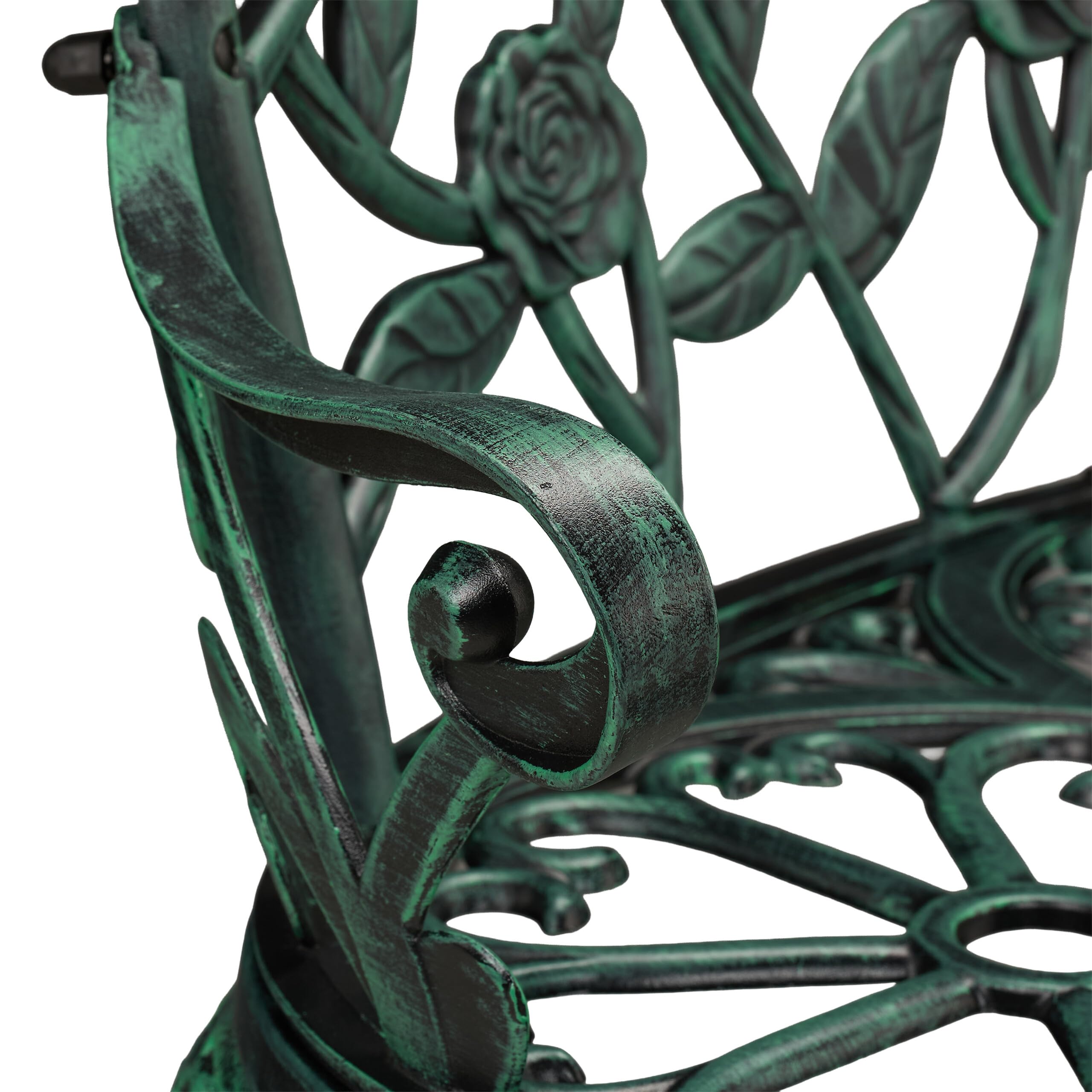 Relaxdays Banco Jardín, 2 Plazas, Terraza, Balcón, Aluminio y Hierro Fundido, 79x99x56 cm, Asiento Exterior, Negro/Verde