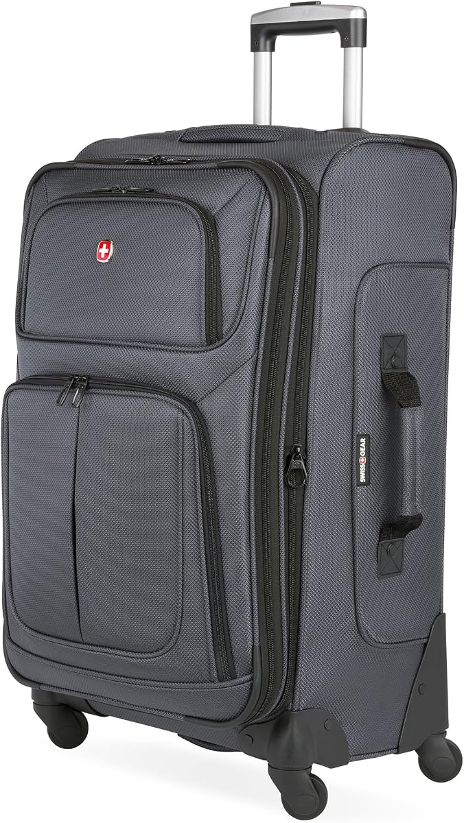 SWISSGEAR Sion Softside Maleta de viaje giratoria expandible y duradera, ligera, gris oscuro, a cuadros, mediana