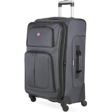 Sion Softside Expandable Spinner Luggage Durable Lightweight Travel Suitcase, Dark Grey, Checked-Medium