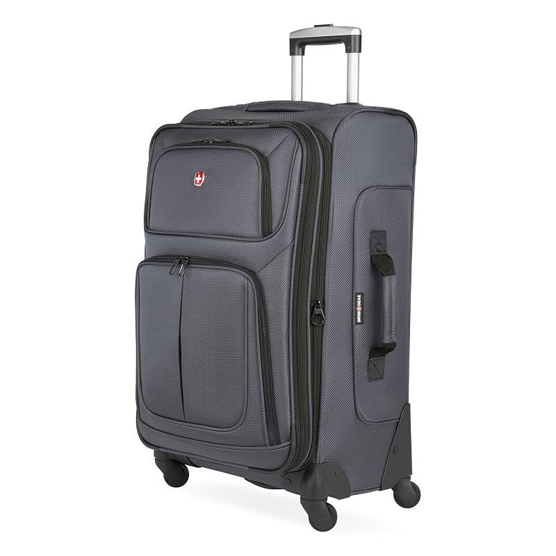 SWISSGEAR Sion Softside Expandable Spinner Luggage Durable Lightweight Travel Suitcase, Dark Grey, Checked-Medium Checked-Medium Dark Grey