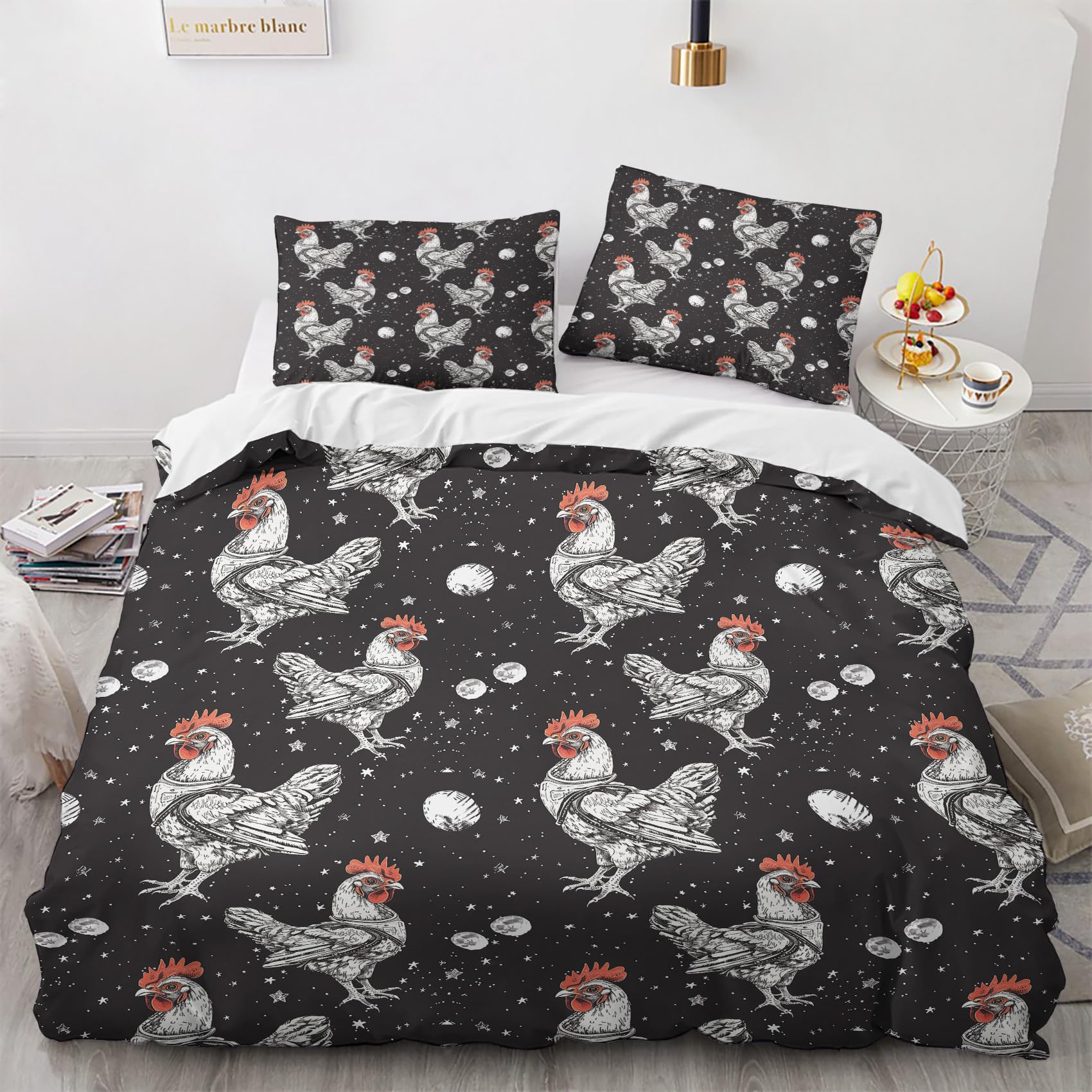 Housse de couette 160x200 coq et parure de lit enfant en polycoton doux