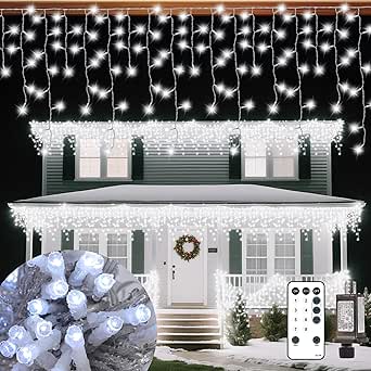 Vynoblip Christmas Ice Lights Outdoor, Cold White 33FT 306 LED 8 Modes ...