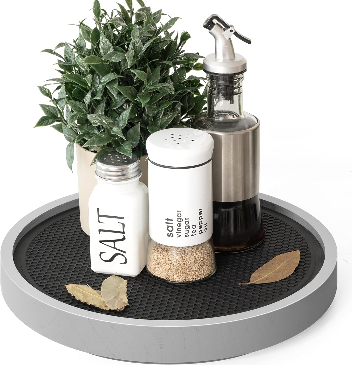 Pine Wood Non-Skid Lazy Susan Organizer Turntable for Bathroom Tray – 10.5" Lazy Susan Turntable for Cabinet, Kitchen Decor & Coffee Table with Rubber Mat - Ideal Coffee Bar Accessories (Blue)