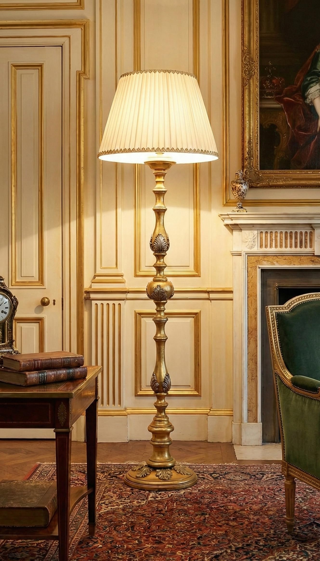 ILAB Piantana lampada da terra classica 1 luce in legno oro realizzata e decorata artigianalmente dbs 100/PT