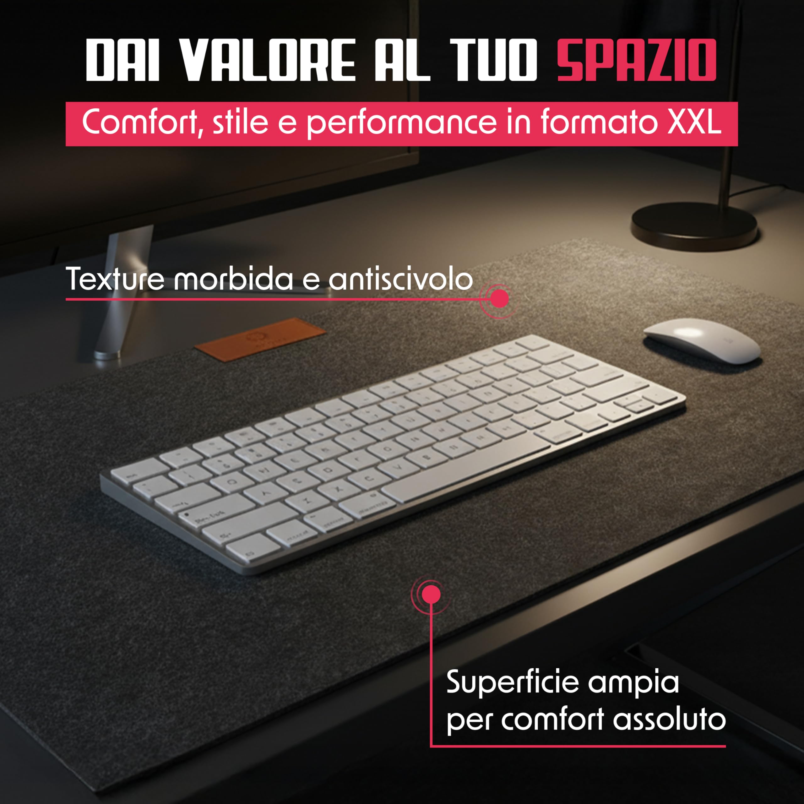 Tappetino Scrivania Extra Large in Feltro 90x40, Mouse Pad Gaming Antiscivolo per Tastiera e Mouse