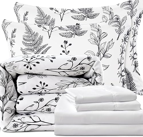 Miniatura 7 de PHF Juego de edredón de 7 piezas tamaño Queen, ultra suave, edredón y sábanas en una bolsa, juego de ropa de cama botánica reversible que incluye