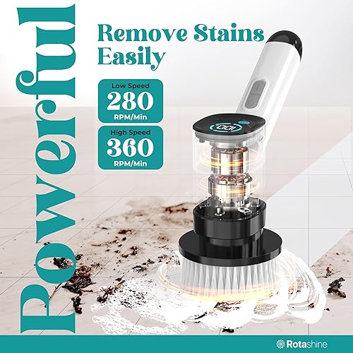 Miniatura 5 de Limpiador eléctrico giratorio  Limpiador eléctrico para limpieza con 7 cabezales reemplazables  Limpiador de bañera impermeable de cuerpo completo