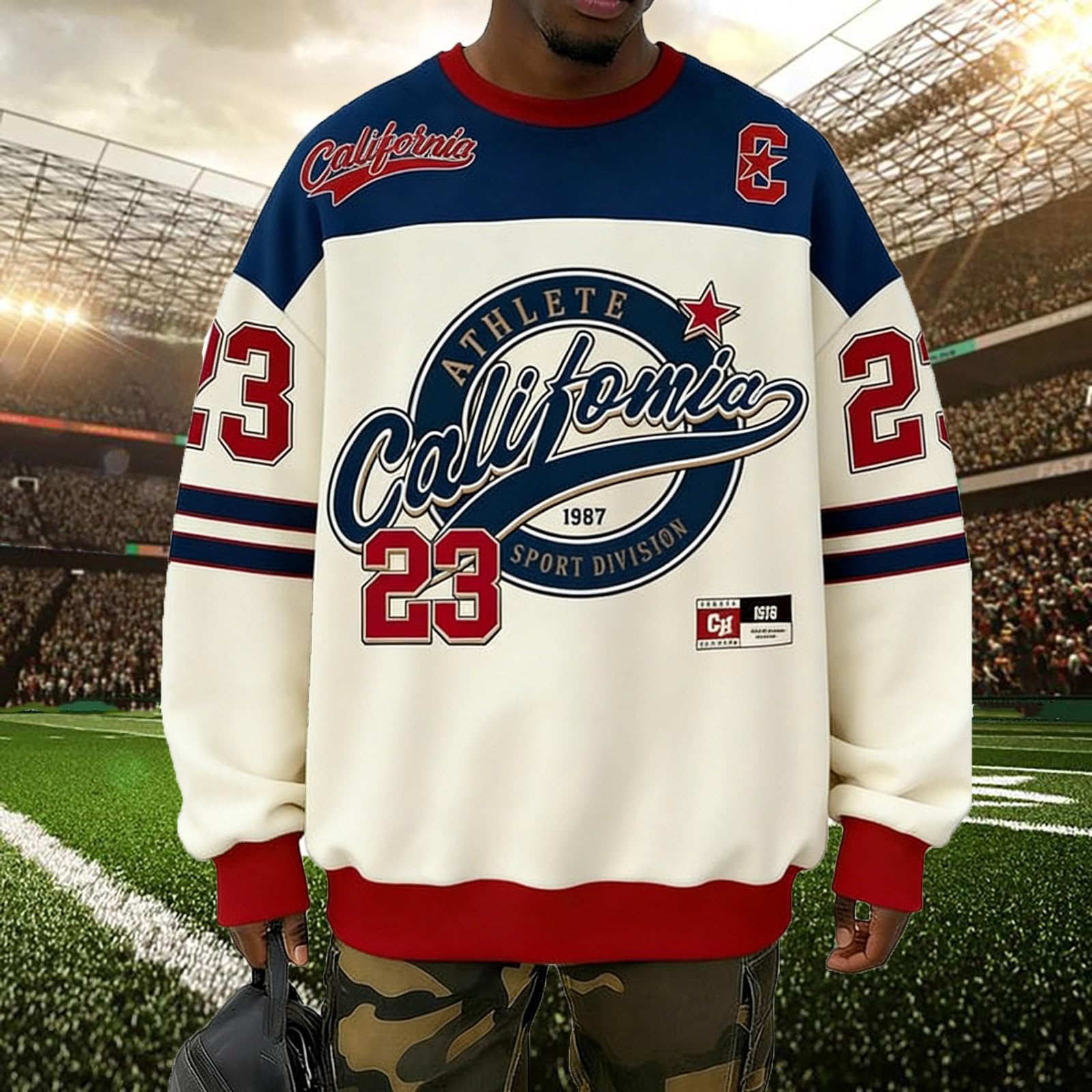 Felpa da uomo con scollo rotondo e stampa grafica accattivante, vestibilità ampia per il tempo libero urbano, maniche lunghe in stile hip-hop, ideale per abbigliamento casual quotidiano