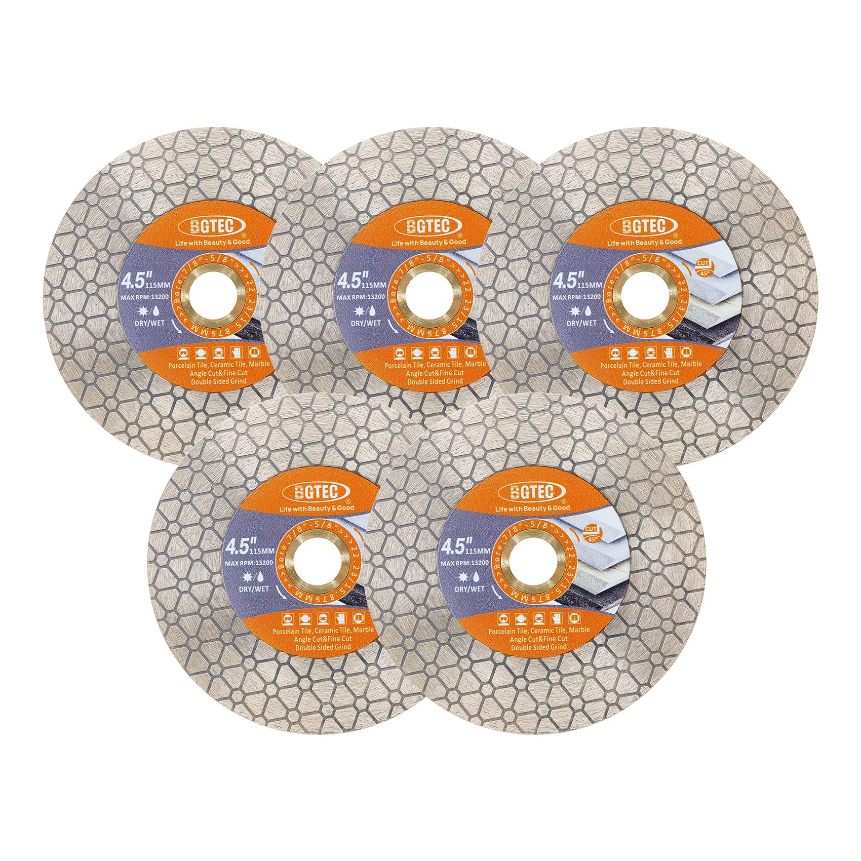 BGTEC Discos de Corte Diamantados - Disco de Corte 115mm para Cerámica, Porcelana, Mármol, Piedra Artificial, Triángulo Doble Cara,10pcs