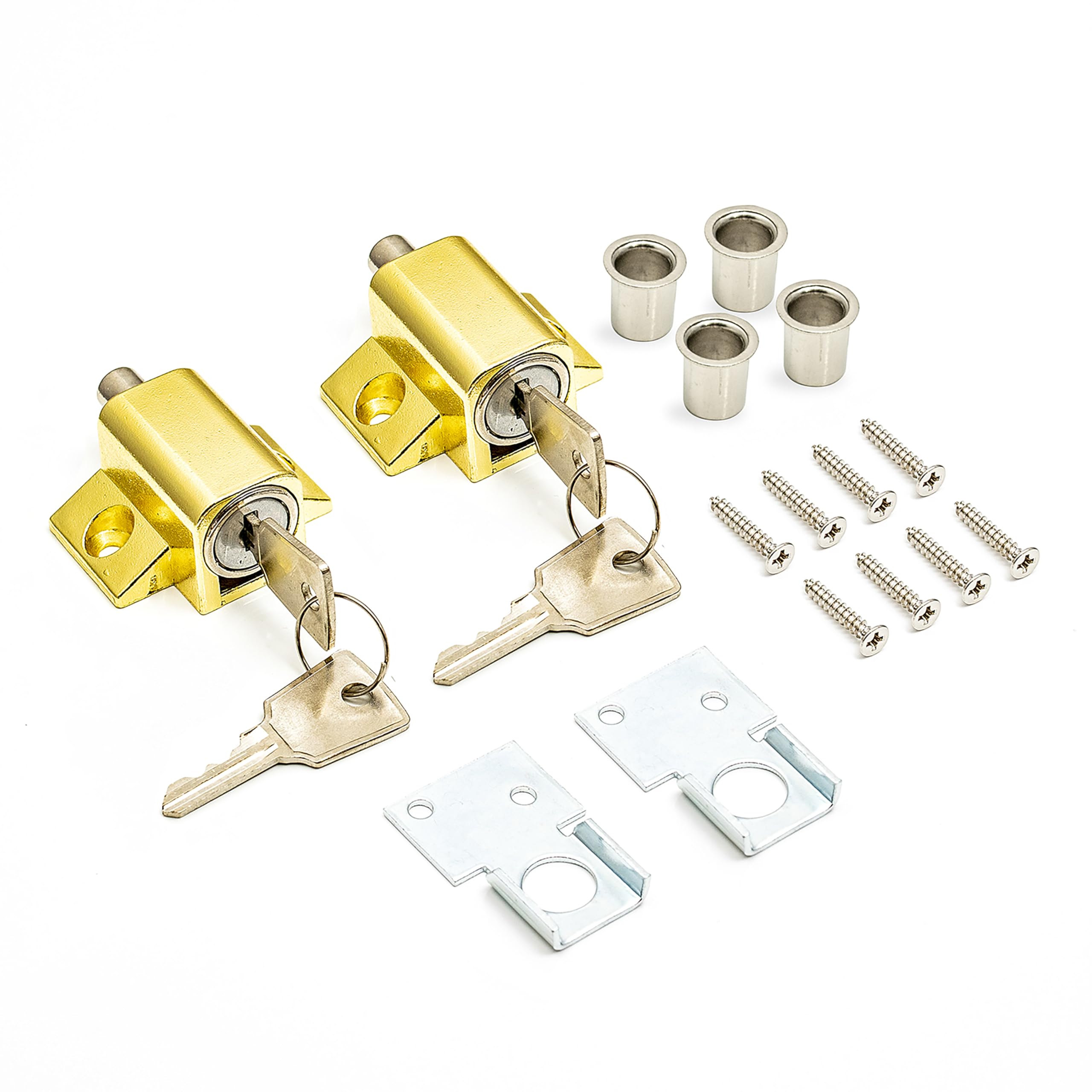 TSS 2 Pcs Sliding Patio Door Lock, Sliding Door Lock for Additional Security. Supplied with Fixtures and Fittings. Universal Lock Suitable for Most Door Types., 45 x 47 x 25mm (Brass)