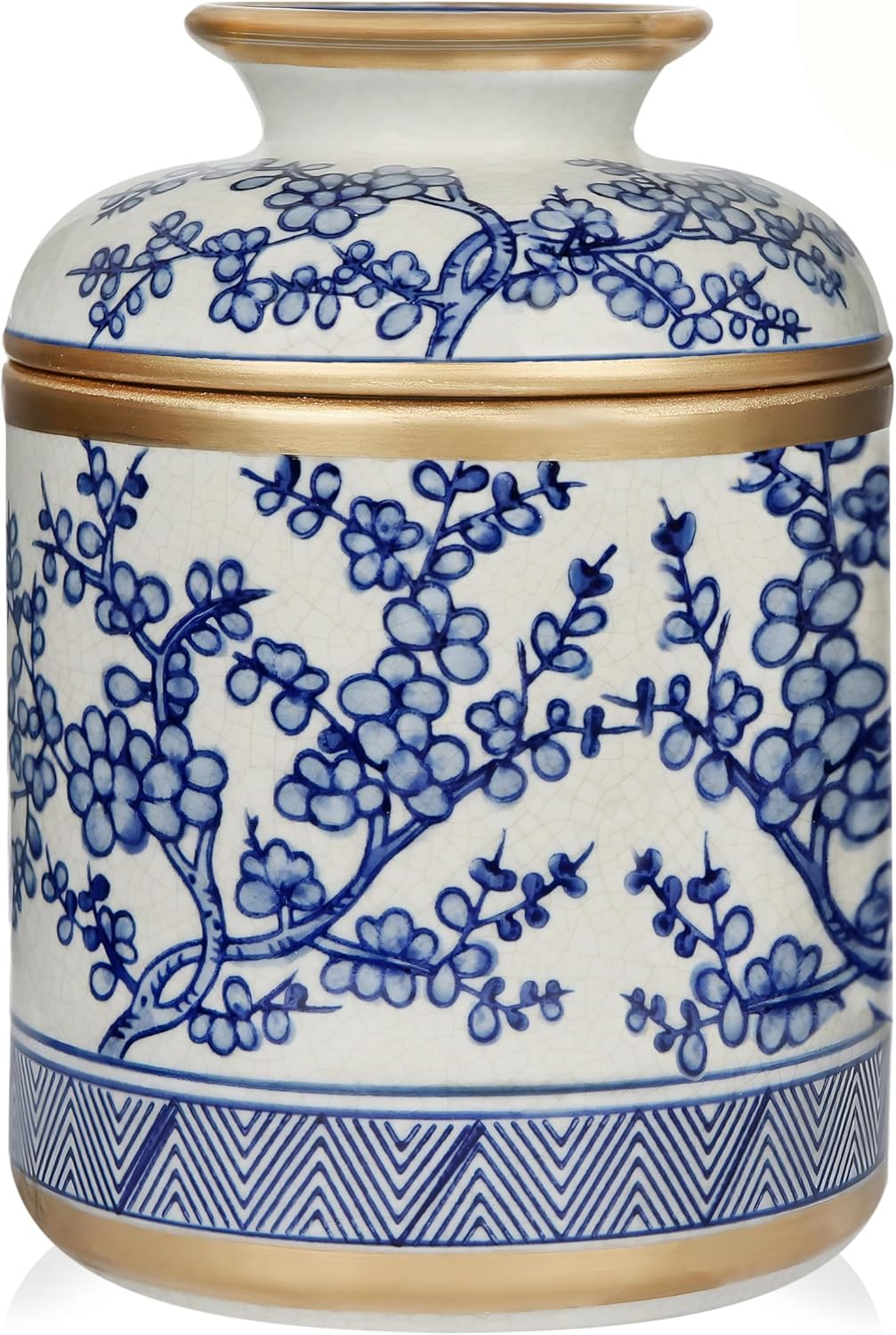 Tissue Vessel Round Ceramic with Lid - Handmade Blue and White Chinoiserie Ceramic Tissue Holder for Bathroom – Chinoiserie Decor Accent for Living Room, Bedroom, Office - Blue and White Porcelain