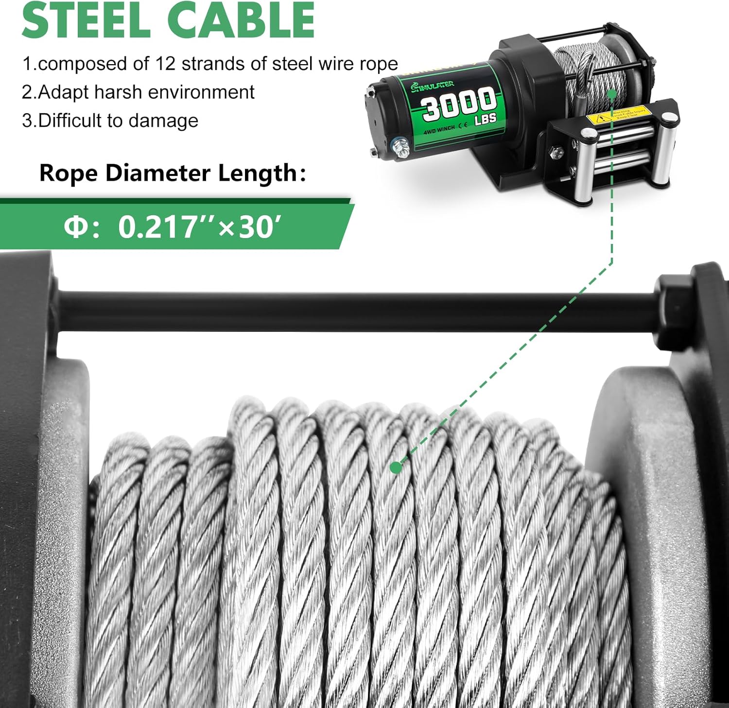 3000lb ATV Winch,Electric Winch 12V,Steel Cable Winch, with Wireless Remote and Manual Switch, with Hawse Fairlead & Hook,IP67 Waterproof,Suitable for Most Trailers and ATV winchs