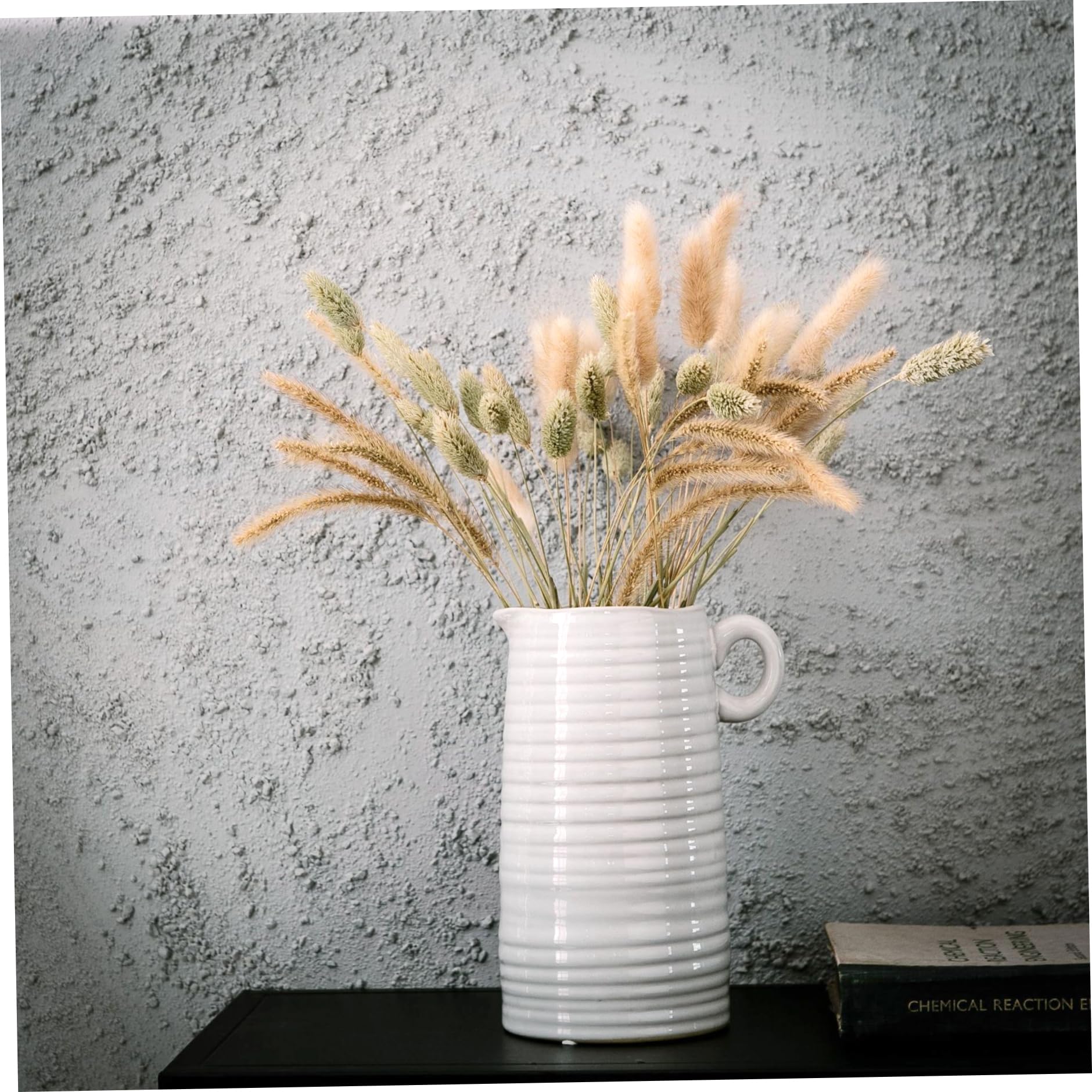 Vaso in ceramica bianca, vaso da 8 brocche alte con manico Brocca per il latte decorativa in ceramica strutturata moderna rustica stile rustico stile rustico per tavolo da pranzo Fiori.