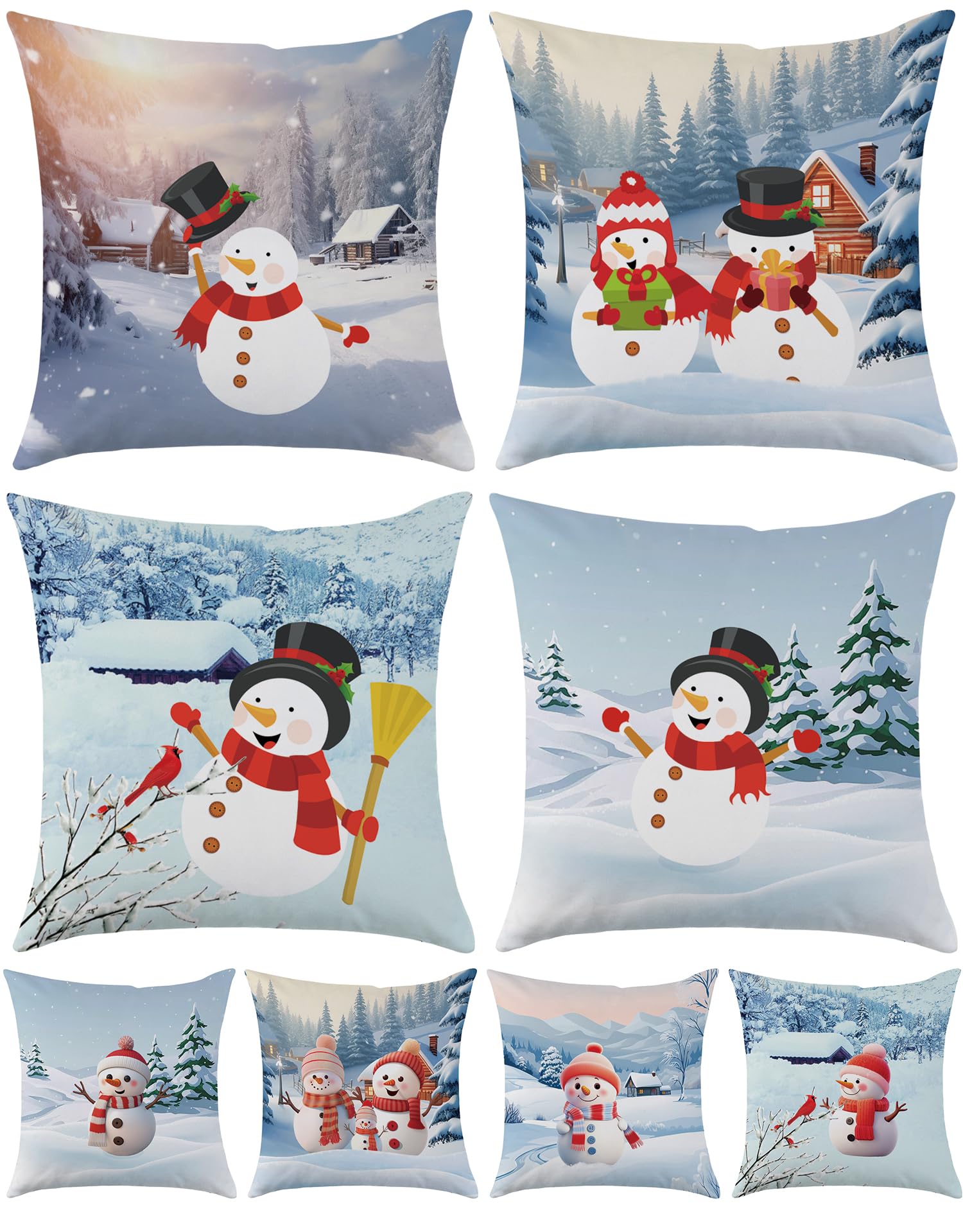 Mimkus Snowman Pillow Covers 18 x 18 Inch Set of 4 Winter Holiday Decorative Throw Pillow Covers Xmas Snowflake Cushion Covers for Sofa Couch Home