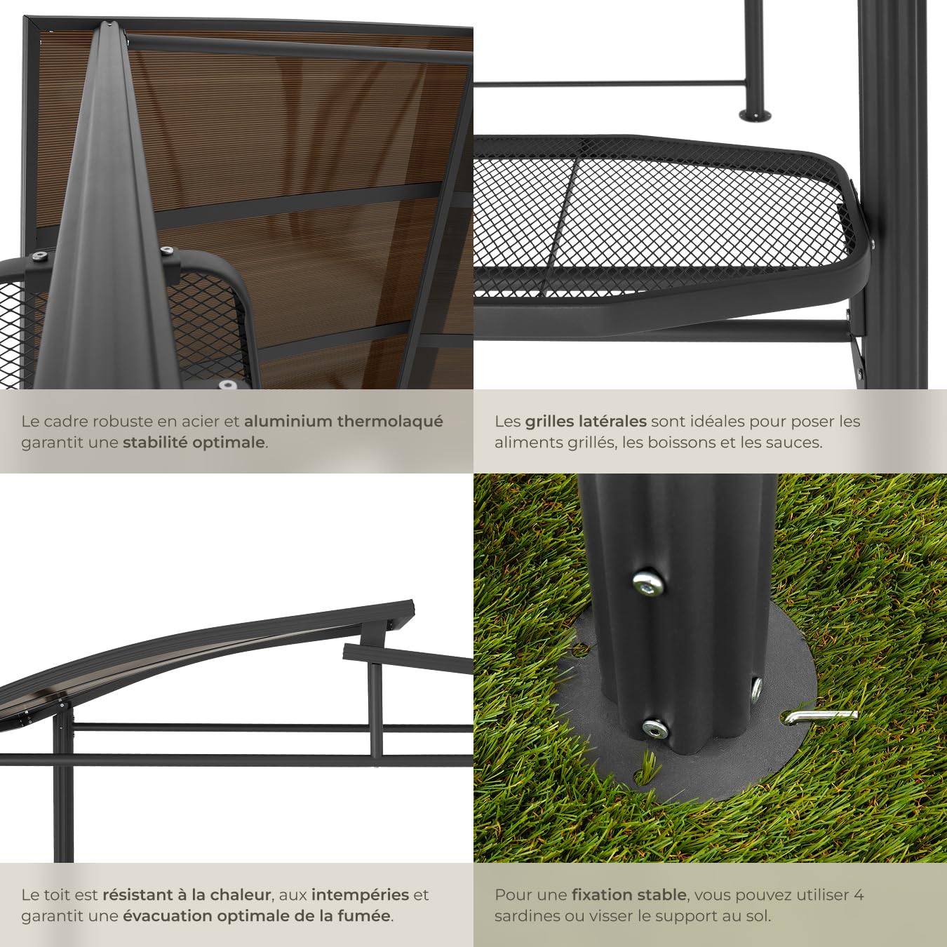 tectake® Abri pour Barbecue Tonnelle de Jardin 240x150x234cm en Aluminium Solide, Résistant aux intermpéries, Montage Facile, Tonnelle terrasse Exterieur Barnum Barbecue Electrique Barbecue à Charbon