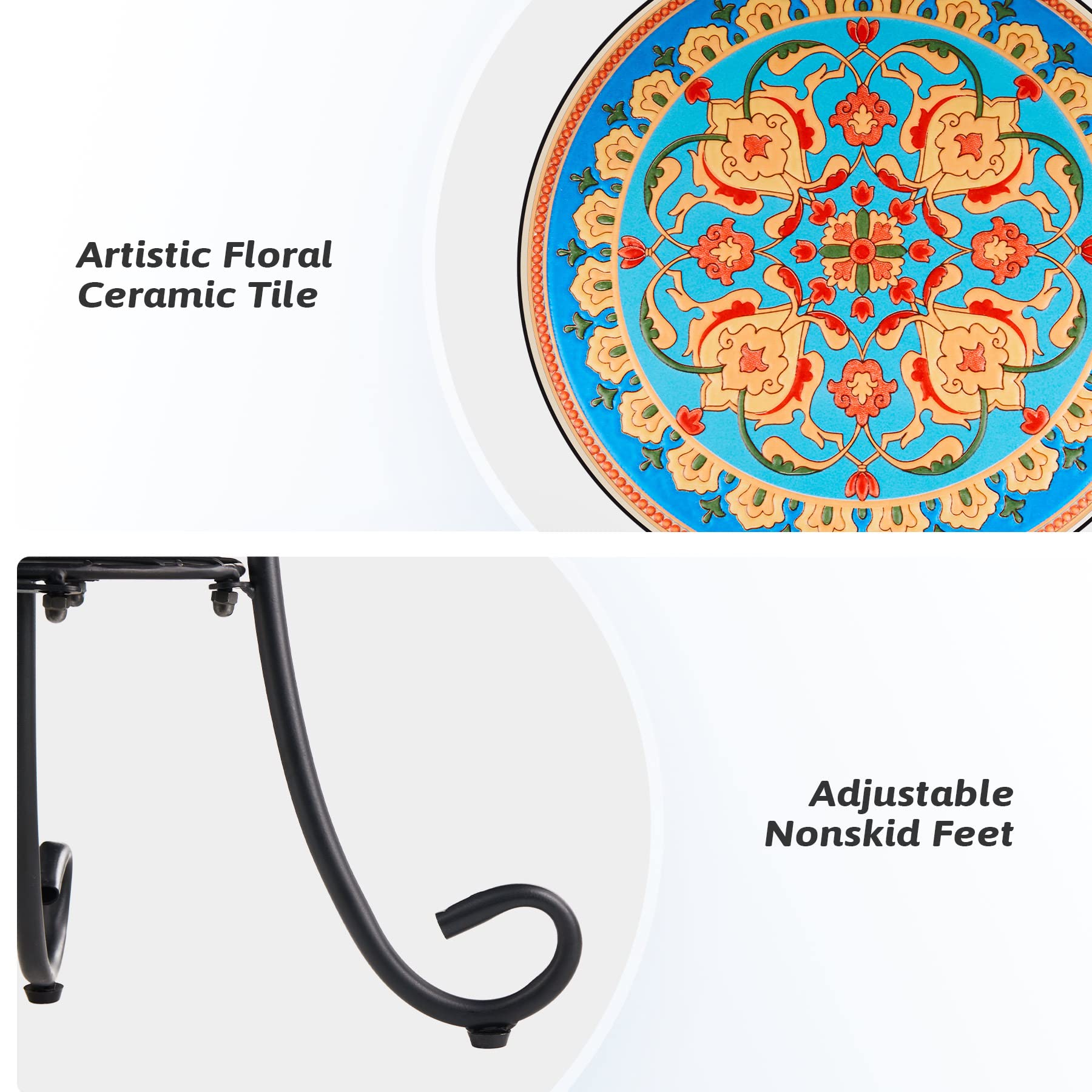 Mesa auxiliar de patio y soporte para plantas, mesa auxiliar de 21 pulgadas con parte superior de azulejos de cerámica de 14 pulgadas para decoración de porche, jardín, mesa decorativa para 8