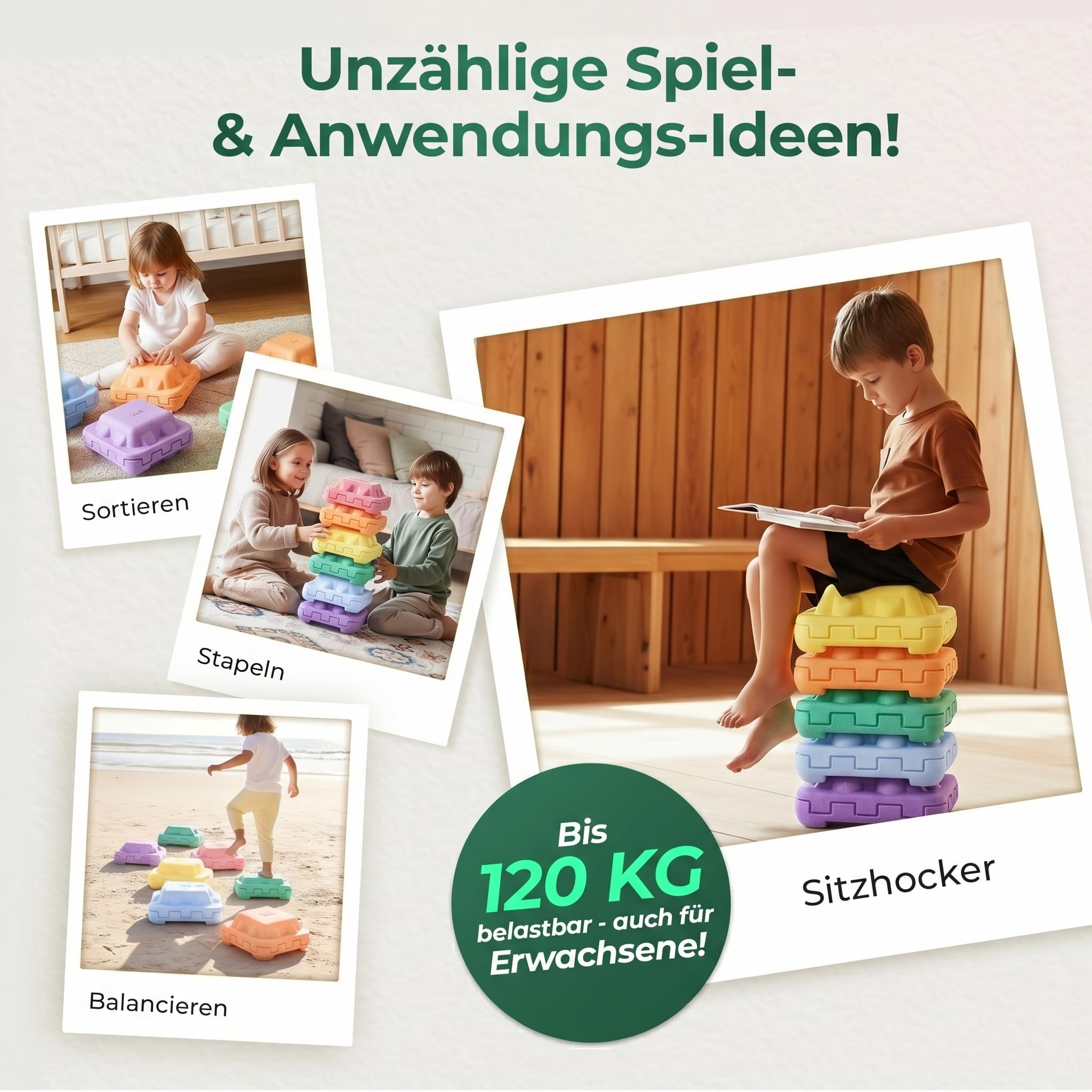 Heldenzimmer Balanciersteine für Kinder - Spiel- u. Balanciersteine zum Stapeln Indoor & Outdoor - Balance Steine Kinder - Balancier Set - Stepping Stones
